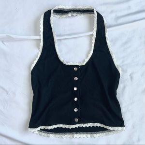 Black Lace Trim Halter Top